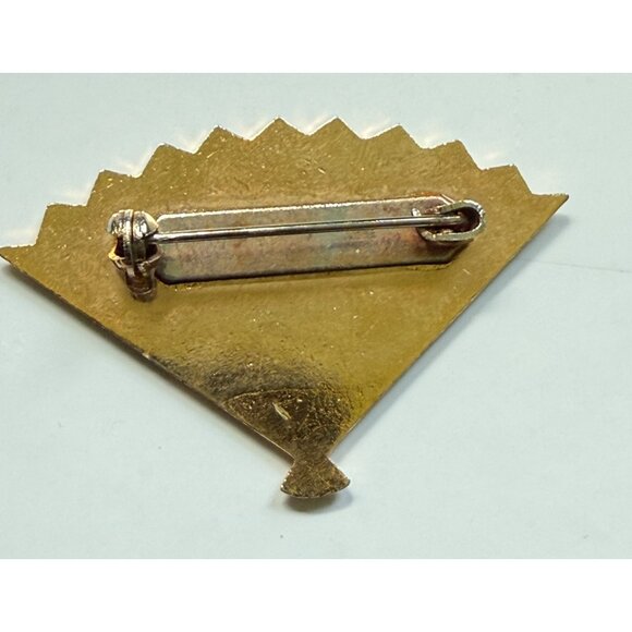 Damascene Japanese Fan Pin Brooch Scenic Mountain & Pagoda - Picture 2 of 3